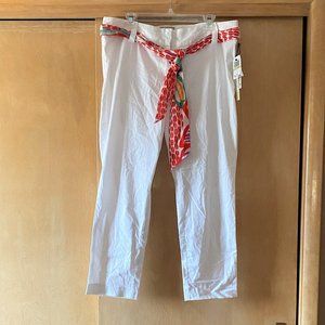 NWT Sz 14 ITW White Pants w/Multicolored Sash Belt